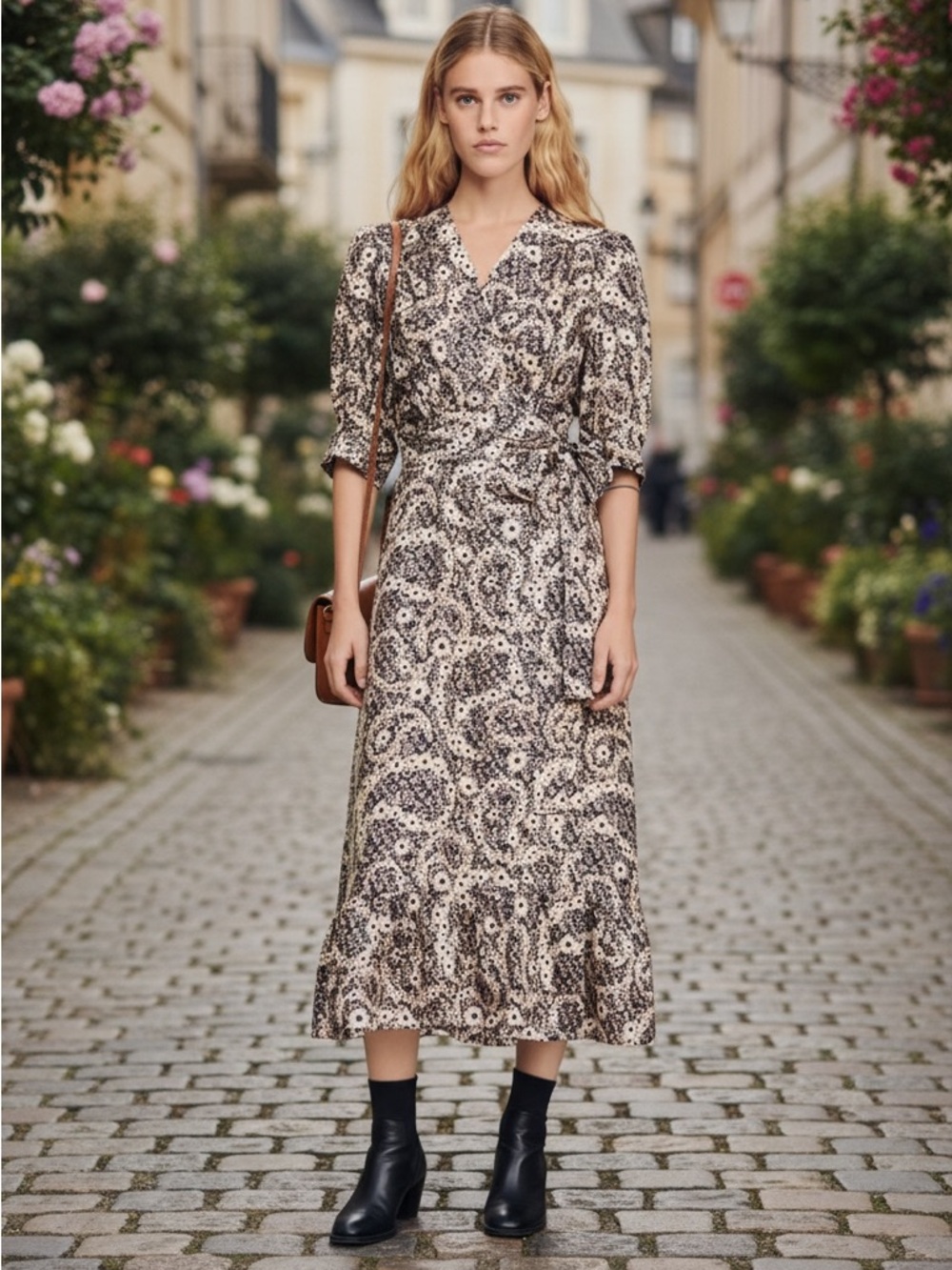 Sandro Floral-Print Silk Midi Dress - Picture 1 of 9
